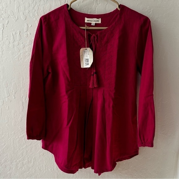 Johnny Was Calme Pink XS Pink 3/4 Tassel Embroidered Blouse - Picture 3 of 14